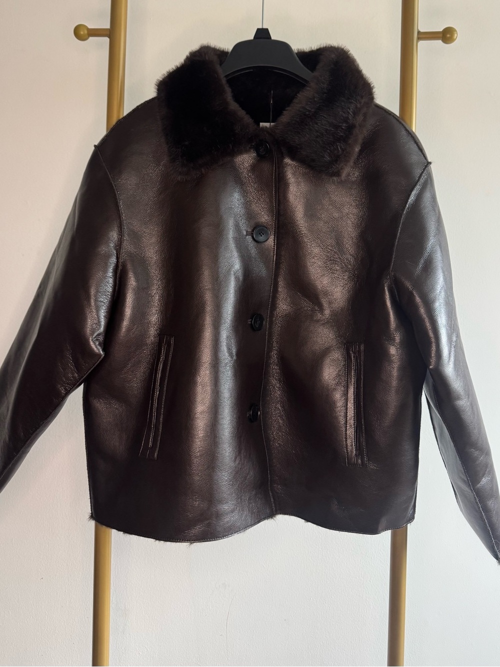 Rebecca Minkoff Dark Brown Reversible Faux Shearling Bomber Jacket